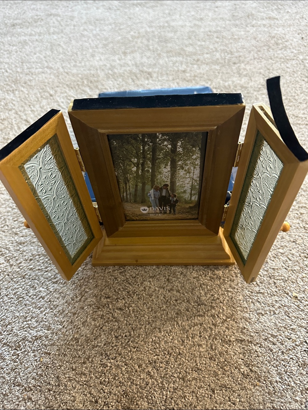 Unbranded Golden Wood Tri-Panel Photo Frame with Decorative Insets